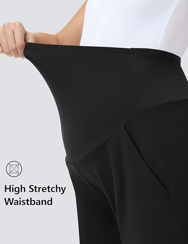 Foucome Women's Maternity Capris Wide Leg Cropped Pants - color: Black, size: Large