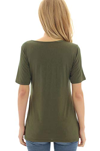 Bearsland Women's 3 Packs Maternity Nursing Tops Short Sleeve Breastfeeding Shirts - color: Blkwitstripe+green+brown(3pcs), size: Medium