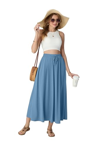 HiMONE Womens Satin Maxi Skirt High Waisted A Line Elegant Long - color: Blue, size: XX-Large