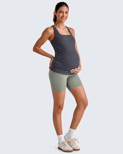 G4Free BareFeel Maternity Tank Tops with Removable Pads Pregnancy Clothes - color: Dark Gray, size: Large