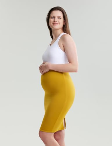 POSHDIVAH Maternity Skirt Over The Belly with Slit - color: Short-ginger, size: X-Large