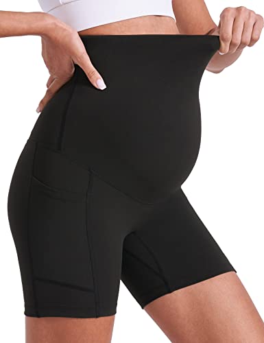 Enerful Maternity Biker Shorts with Pockets 8"/5" - color: Black 5", size: Medium