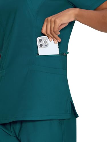 Scrub Tops for Woman, Mock Wrap Tops - color: Caribbean Blue, size: Small