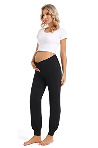 Foucome Women's Maternity Pants Under Belly Activewear Joggers - color: 2pack Black, size: X-Large