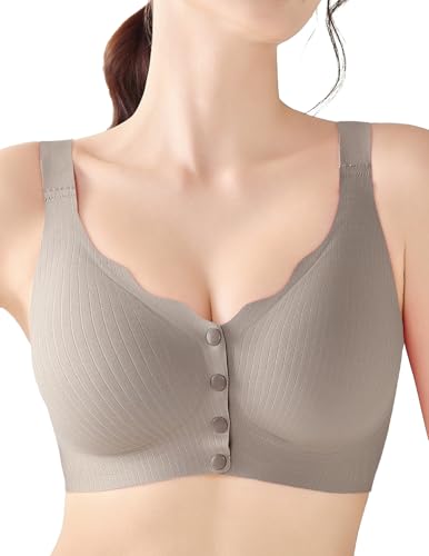 Womens Front Closure Bras for Women Seamless Soft Mastectomy Bra - color: Elegant Grey, size: Small