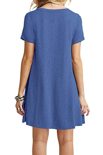 TOPONSKY Women's Casual Plain Simple Loose Flowy Short-Sleeve T-Shirt Dress - color: Ac Denim Blue, size: Medium