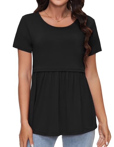 Sosolism Women's Maternity Nursing Shirts for Breastfeeding Ruched S-XXL - color: Black, size: Medium