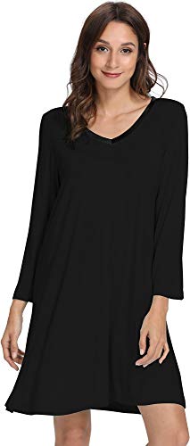 GYS Bamboo Viscose Long Sleeve Nightgowns for Women - color: Black, size: Small