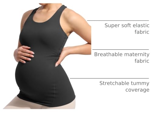 POSHDIVAH Maternity Racerback Tank Tops for Women - color: Black, size: Small