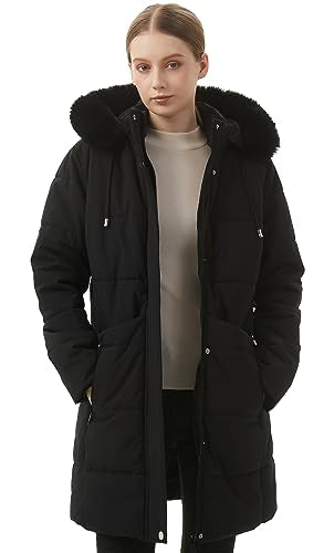 MOERDENG Women's Warm Winter Puffer Coat Waterproof Long Down Jacket - color: Black, size: X-Large