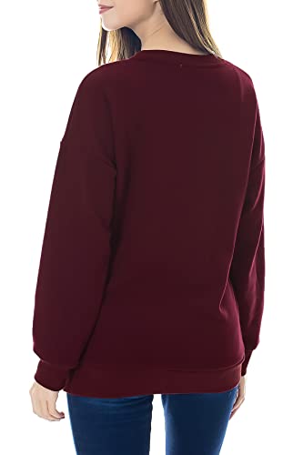 Smallshow Fleece Maternity Nursing Sweatshirt Long Sleeve Breastfeeding Tops - color: Burgundy, size: Small