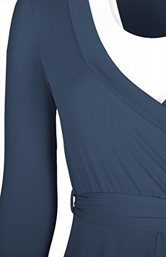 Women's 3/4 Sleeve Deep V-Neck Maxi Faux Wrap Solid Plus Size Dress - color: Charcoal-v-neck, size: Medium