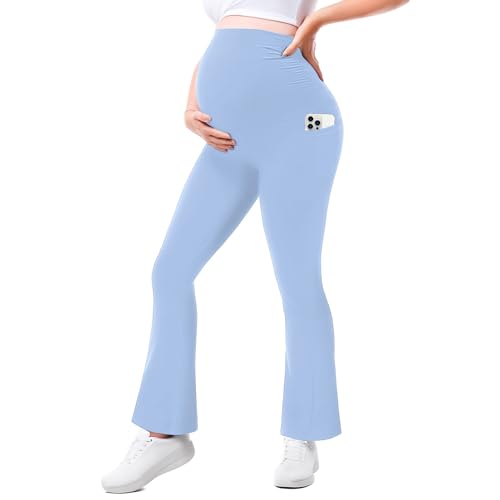 Walifrey Maternity Flared Leggings Yoga Pants - color: Light Blue, size: Medium