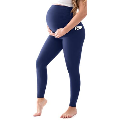 Walifrey Maternity Leggings with Pockets Over the Belly - color: Blue, size: Small