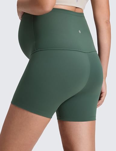 CRZ YOGA Maternity Biker Shorts 4" - color: Dark Forest Green, size: Medium