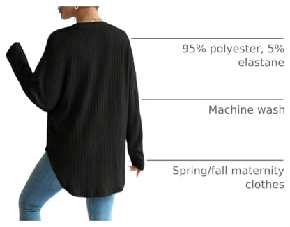 MakeMeChic Women's Maternity Shirts Knit Button Down Nursing Top - color: Black, size: Medium