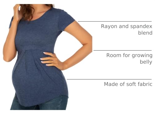 Glampunch Maternity Tops, Front Pleat Peplum Tunic Top Pregnancy Shirts - color: A4 Navy, size: Small