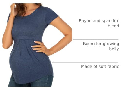 Glampunch Maternity Tops, Front Pleat Peplum Tunic Top Pregnancy Shirts - color: A4 Navy, size: X-Large