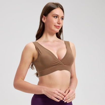 netdraw Padded Bamboo Viscose Nursing Sleep Bra - color: Brown, size: Large
