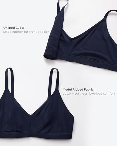 Natrelax Modal Ribbed V Neck Bralette - color: Deep Ocean Blue, size: Medium