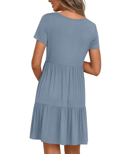 Women's Maternity Dress Summer Short Sleeve Pregnancy Dresses - color: Dusty Blue, size: Large