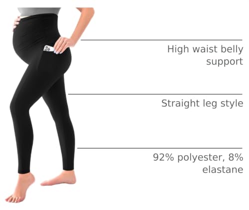 SINOPHANT Maternity Leggings with Pockets Over Belly Yoga Pants - color: Black, size: Large