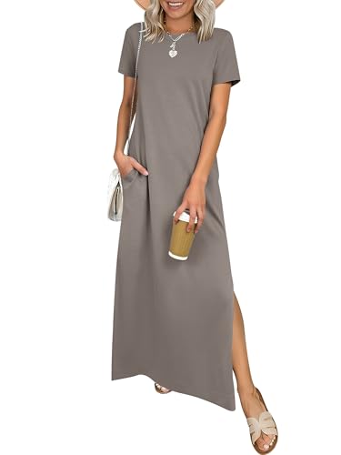 ANRABESS Womens Summer Maxi Dresses Wrinkle Free with Pockets - color: Coffee Grey, size: Medium