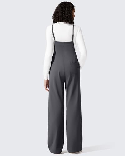 G4Free Maternity Jumpsuits Adjustable Strap Wide Leg Pregnancy Rompers - color: Dark Gray, size: Small