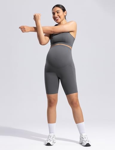 POSHDIVAH Creamluxe Maternity Biker Shorts with Pockets 6"/8" - color: Charcoal Gray, size: Medium