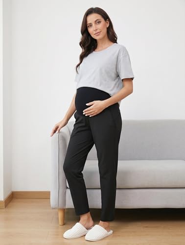 Maternity Pants Over Belly Pregnancy Casual Scrub Pant - color: Black, size: X-Large