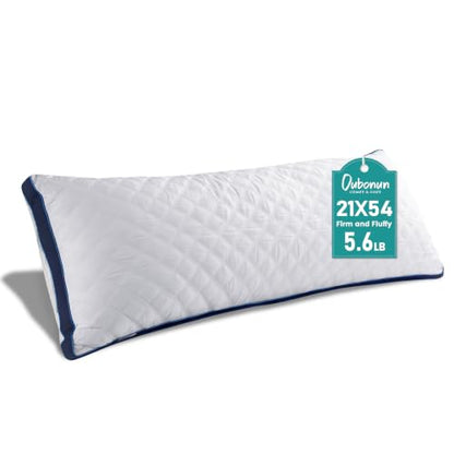 Oubonun Full Body Pillow for Side Sleeper, Adjustable Firm Long Bed Pillow - color: White-navy Blue Side