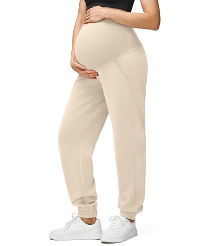 G4Free Smoofit Modal Soft Maternity Joggers Pregnancy Casual Sweatpants - color: Light Khaki, size: Medium