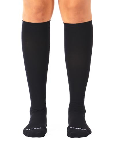 Comrad Breathable Knee High Firm Compression Socks - Targeted Arch Support - color: Black Solid, size: Small