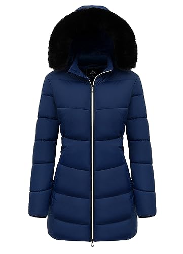 Women's Long Warm Winter Puffer Jacket Lightweight Fashions Down Coats - color: Dark Blue, size: 3X-Large