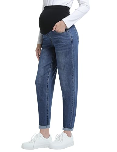 Maternity Boyfriend Jeans Pregnancy Denim Pants - color: Dark Blue, size: Small
