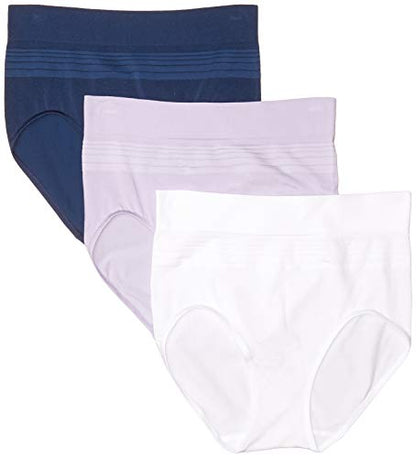 Warner's Women's Blissful Benefits Seamless Bikini Panty 3 Pack - color: Lavender Macaron/White/Navy Ink, size: X-Large