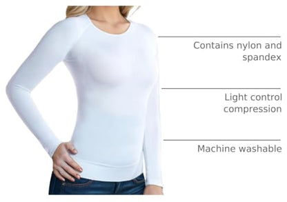 +MD Womens Long Sleeve Undershirts Tops Bamboo Viscose Underscrub - color: White, size: XX-Large