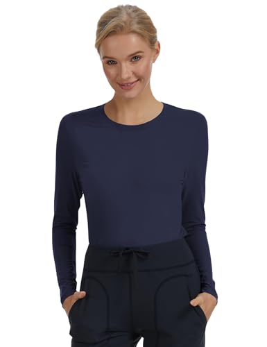 Women's Underscrub Long Sleeve Undershirt Stretch Sun Protection for Nurses - color: Navy, size: X-Small