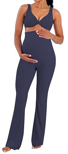 Sunzel Maternity Flare Leggings for Women, Over Belly Yoga Pants - color: Graphite, size: Medium