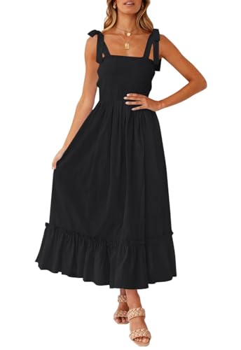 ZESICA Womens Summer Boho Spaghetti Strap Maxi Dress - color: Black, size: XX-Large