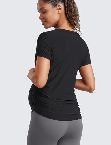 CRZ YOGA Maternity Side Ruched T-Shirt - color: Black, size: Small