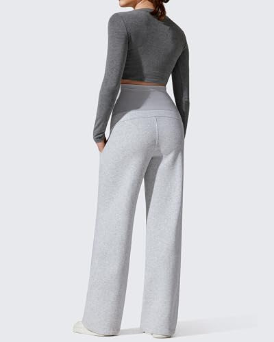 G4Free Flurrylux Fleece Lined Maternity Wide Leg Pants Pregnancy Sweatpants - color: Light Heather, size: X-Small