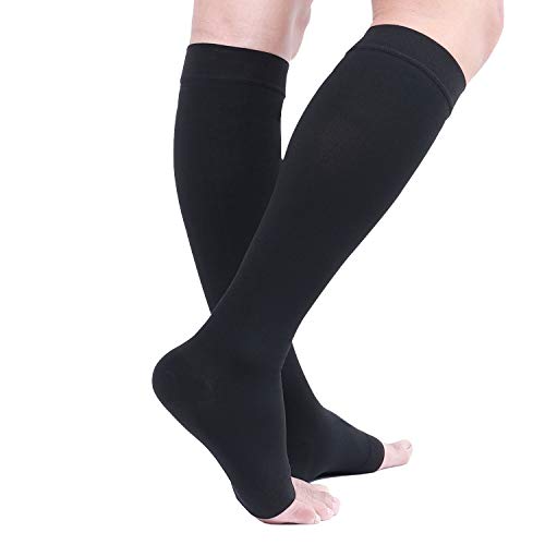 TOFLY 20-30mmHg Open Toe Compression Socks for Women & Men - color: 20-30mmhg Open-toe Black, size: Large