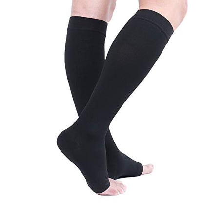 TOFLY 20-30mmHg Open Toe Compression Socks for Women & Men - color: 20-30mmhg Open-toe Black, size: Large