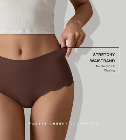 SHARICCA Seamless Underwear for Women Silk High Waisted Cheeky Panties Pack - color: Black/Dark Brown/Deep Brown/Light Beige/White, size: Medium