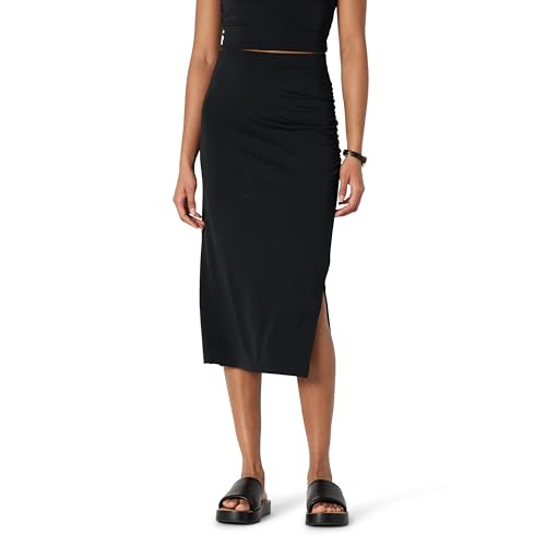Amazon Essentials Women's Slim-Fit Ruched Matte Jersey Midi Skirt with Side Slit (Top Sold Separately) - color: Black, size: Medium