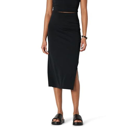 Amazon Essentials Women's Slim-Fit Ruched Matte Jersey Midi Skirt with Side Slit (Top Sold Separately) - color: Black, size: Medium