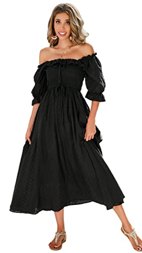 R.Vivimos Women Summer Cotton A Line Flowy Long Dresses - color: Black#2, size: Large