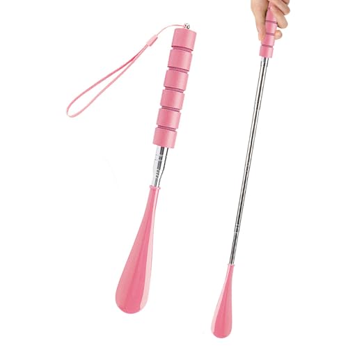 Shoe Horn Long Handle Retractable Telescopic Shoehorn Foldable Shoehorn Shoe Puller Adjustable Shoe Aids - color: Pink