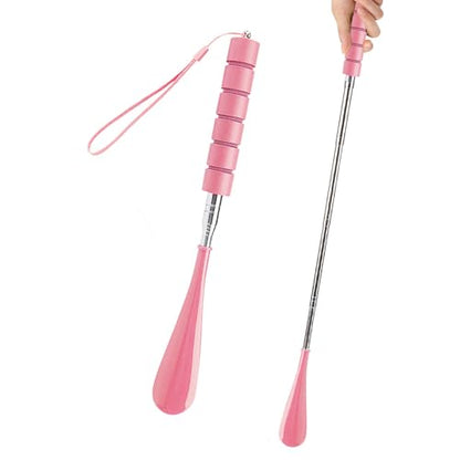 Shoe Horn Long Handle Retractable Telescopic Shoehorn Foldable Shoehorn Shoe Puller Adjustable Shoe Aids - color: Pink